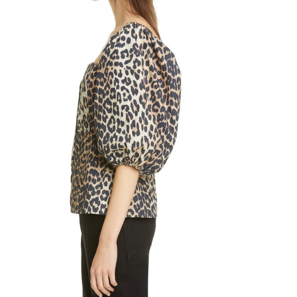 Ganni Leopard Print Puff-Sleeve Blouse NWT - Picture 3 of 6